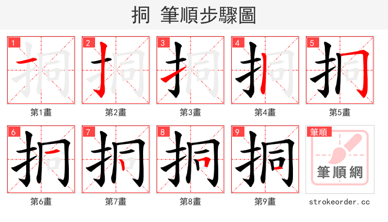 挏 的笔顺分步演示