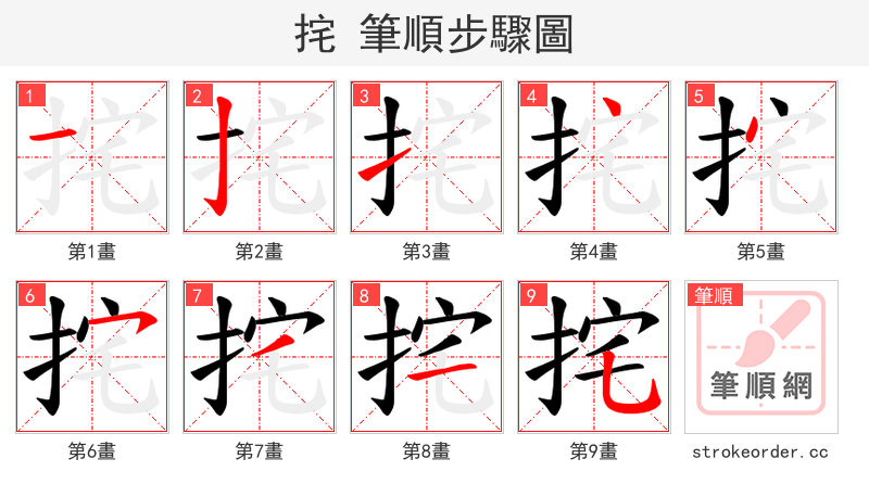 挓 的笔顺分步演示