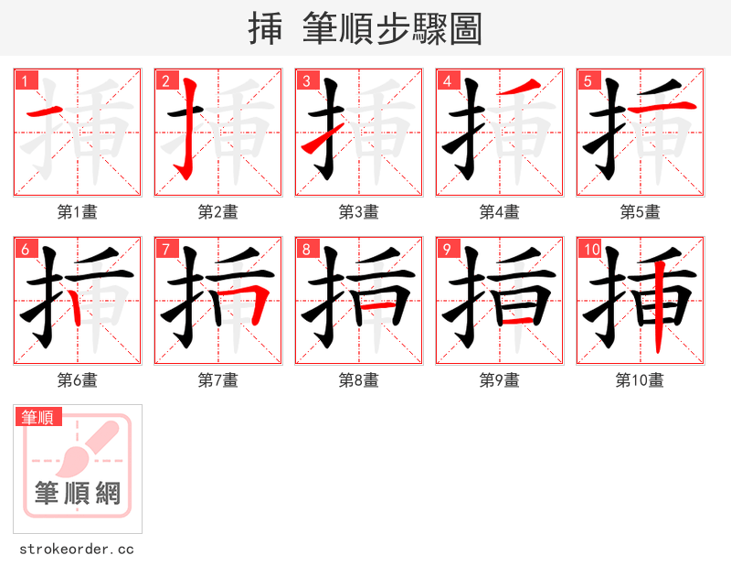 挿 的笔顺分步演示