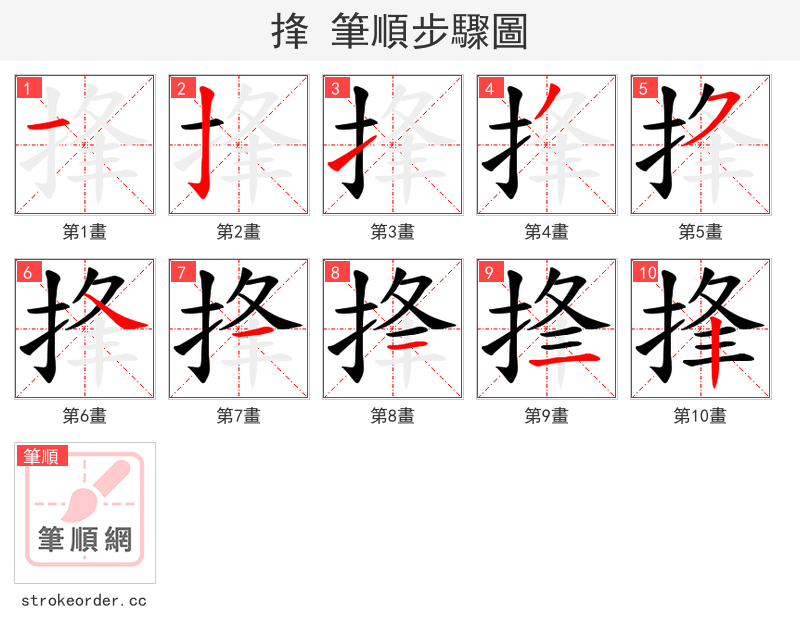 捀 的笔顺分步演示