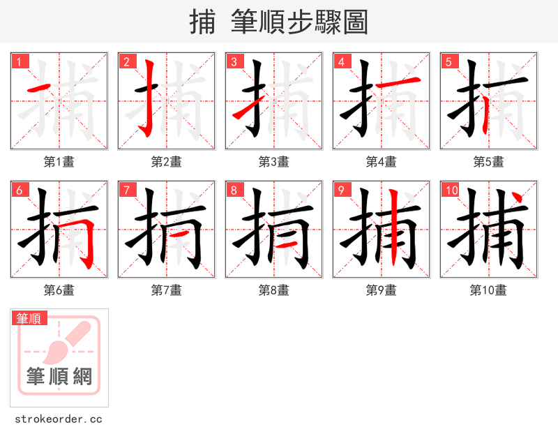捕 的笔顺分步演示
