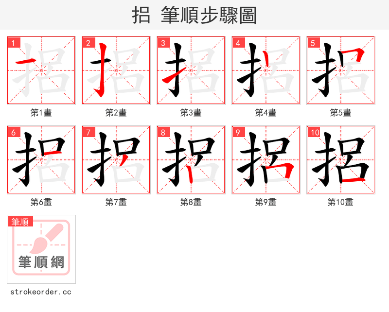 捛 的笔顺分步演示