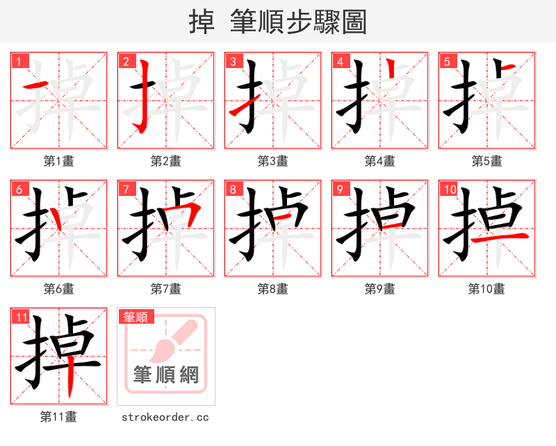 掉 的笔顺分步演示