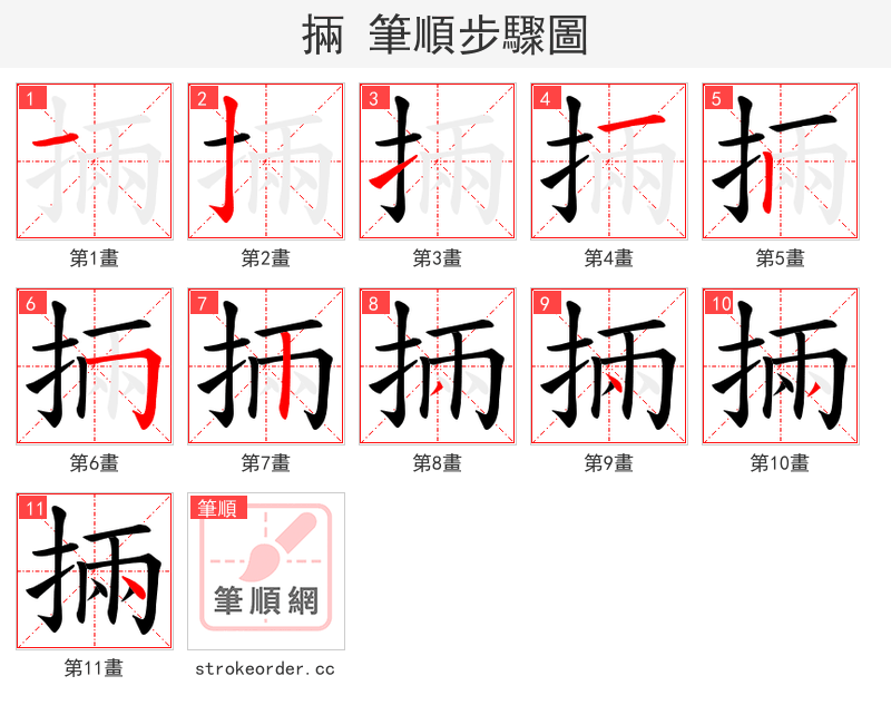 掚 的笔顺分步演示