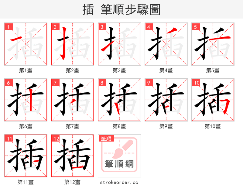 插 的笔顺分步演示