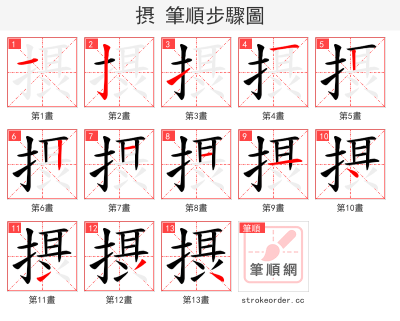 摂 的笔顺分步演示