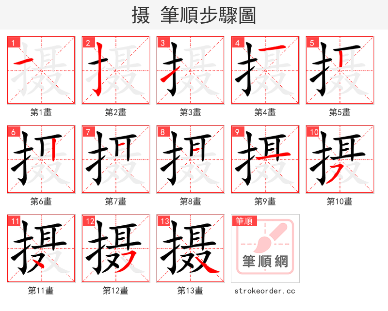 摄 的笔顺分步演示