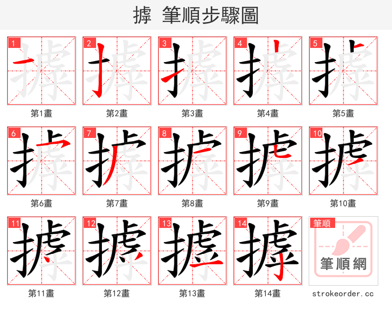 摢 的笔顺分步演示