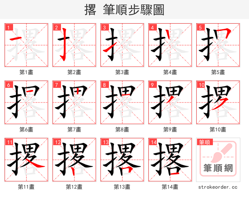 撂 的笔顺分步演示