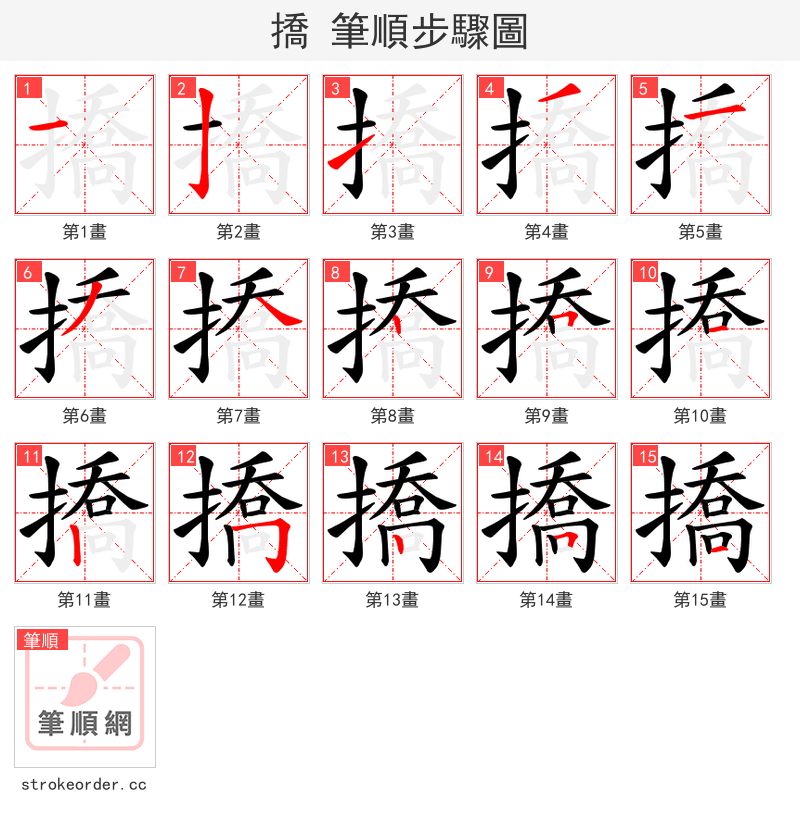 撟 的笔顺分步演示