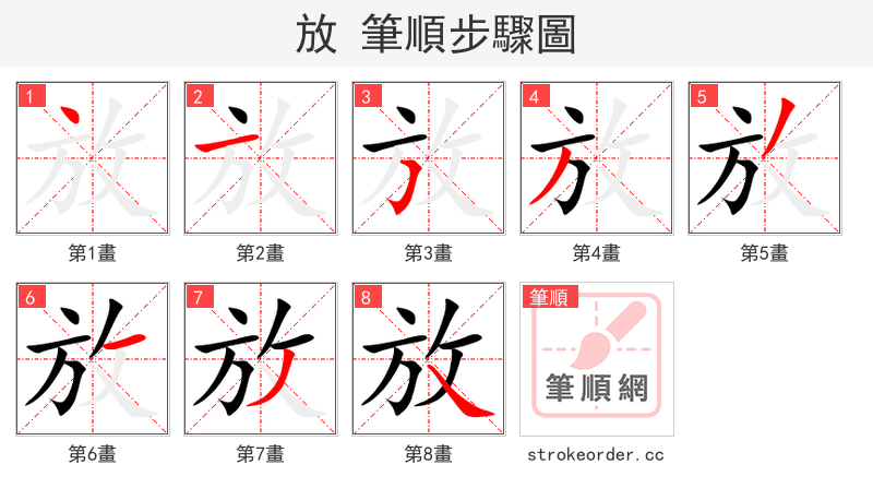 放 的笔顺分步演示