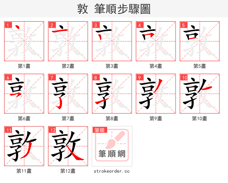 敦 的笔顺分步演示