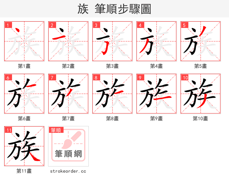 族 的笔顺分步演示