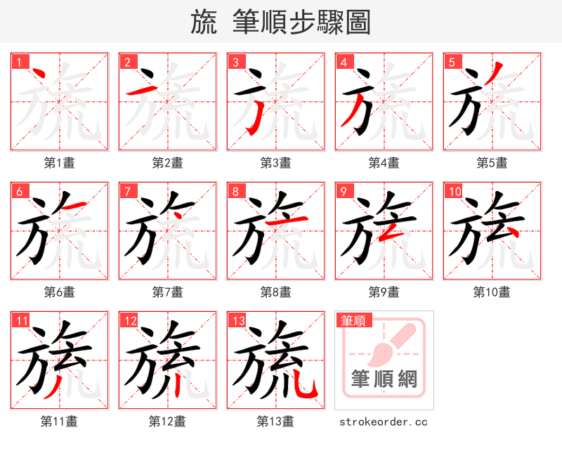 旒 的笔顺分步演示