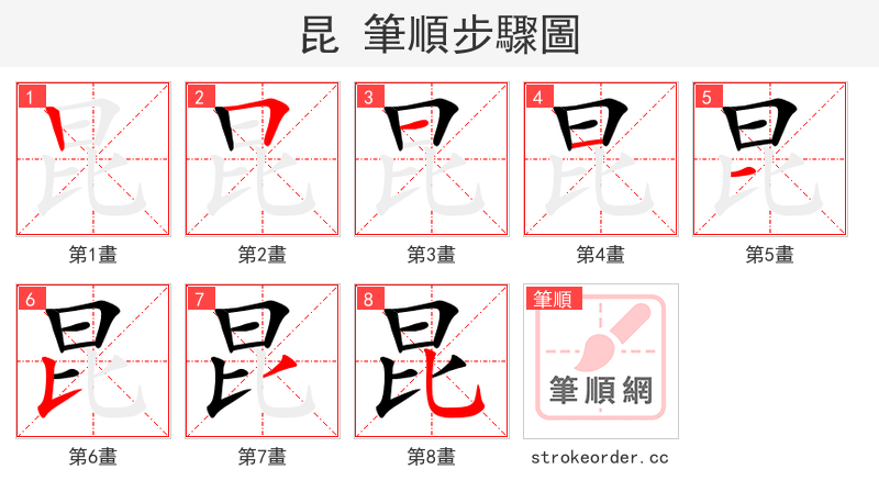 昆 的笔顺分步演示