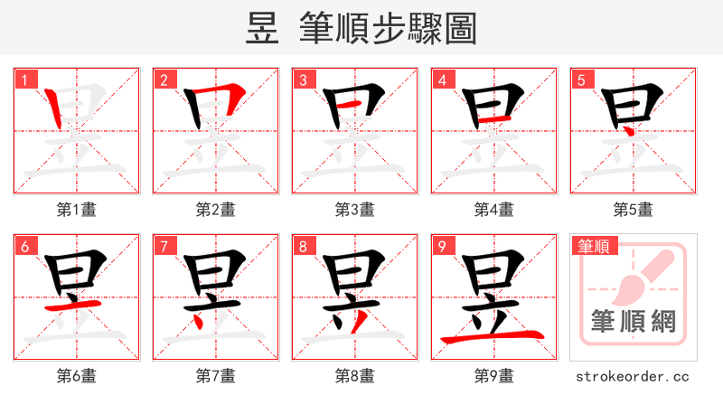 昱 的笔顺分步演示