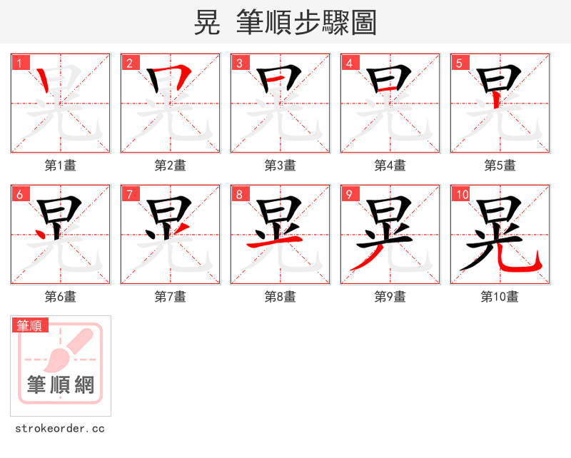 晃 的笔顺分步演示
