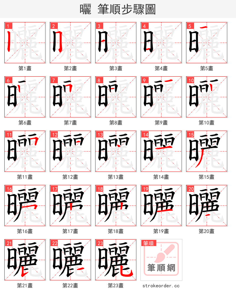 曬 的笔顺分步演示