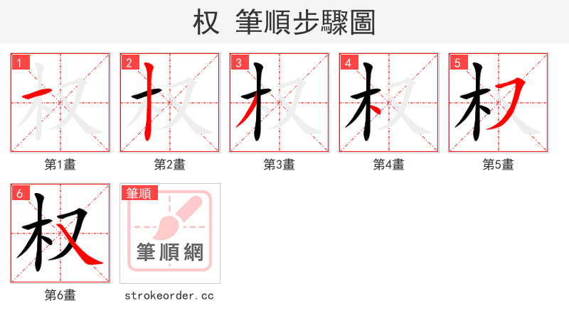 权 的笔顺分步演示
