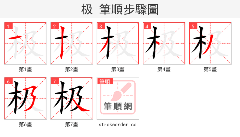 极 的笔顺分步演示