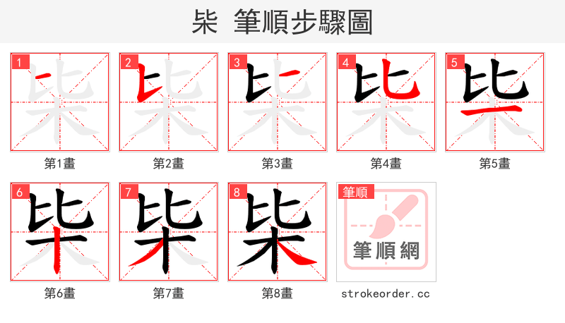 枈 的笔顺分步演示