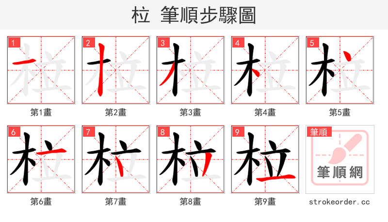 柆 的笔顺分步演示