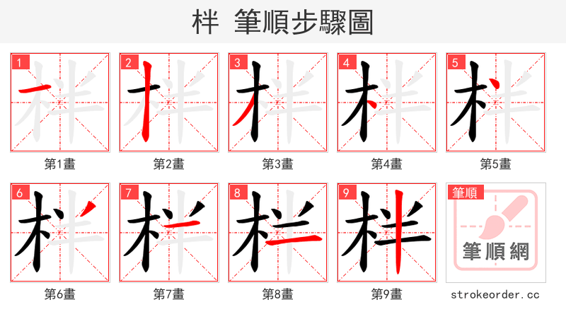 柈 的笔顺分步演示
