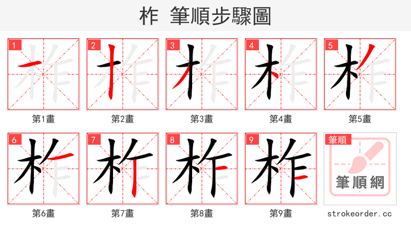 柞 的笔顺分步演示