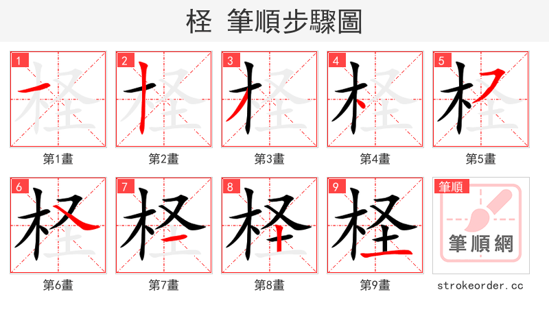 柽 的笔顺分步演示