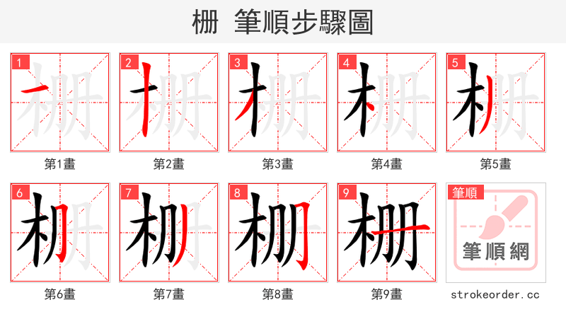 栅 的笔顺分步演示