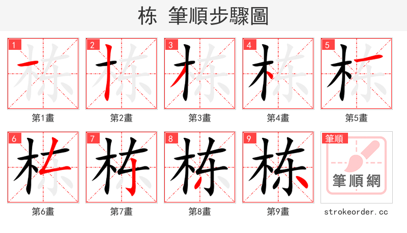 栋 的笔顺分步演示