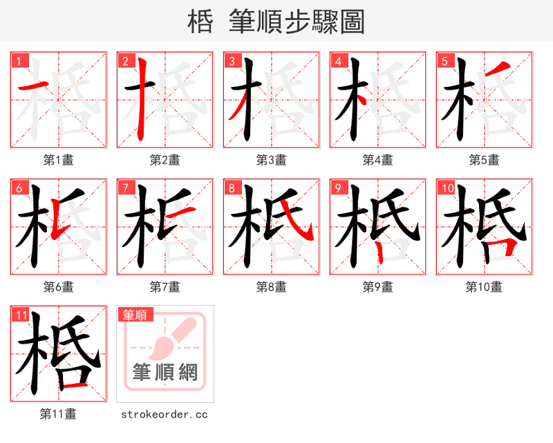 桰 的笔顺分步演示