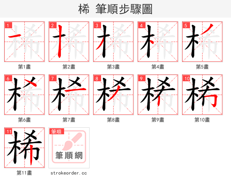 桸 的笔顺分步演示