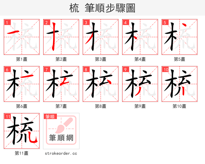 梳 的笔顺分步演示