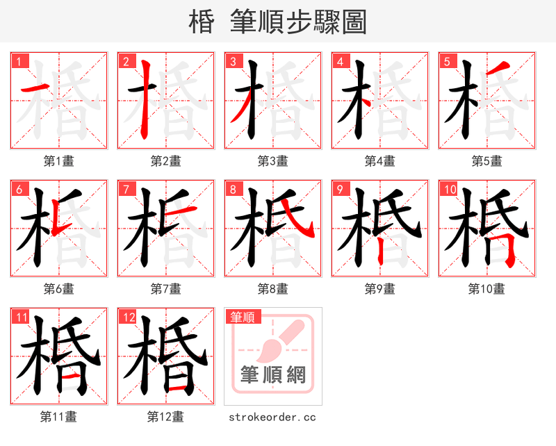 棔 的笔顺分步演示