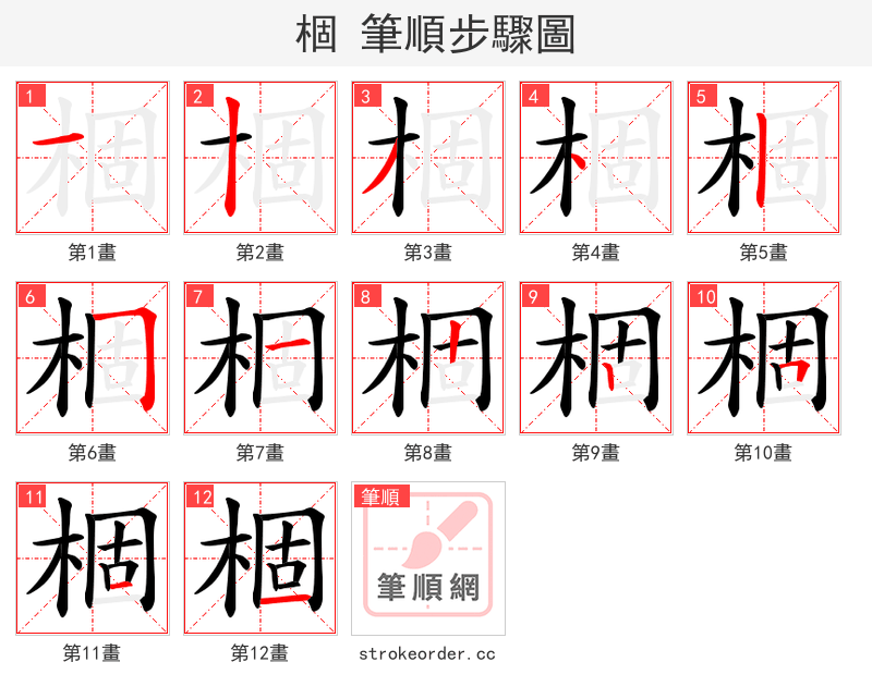 棝 的笔顺分步演示