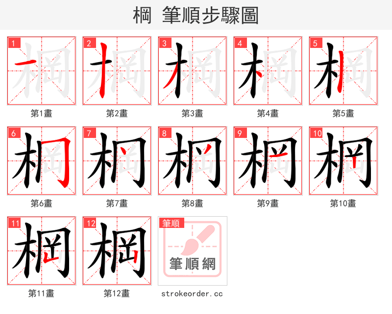 棡 的笔顺分步演示
