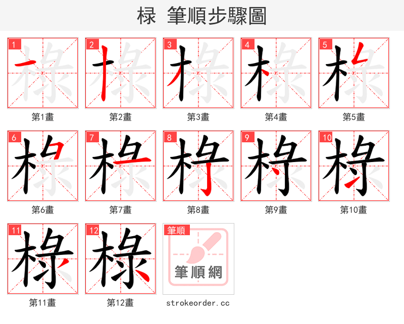 椂 的笔顺分步演示