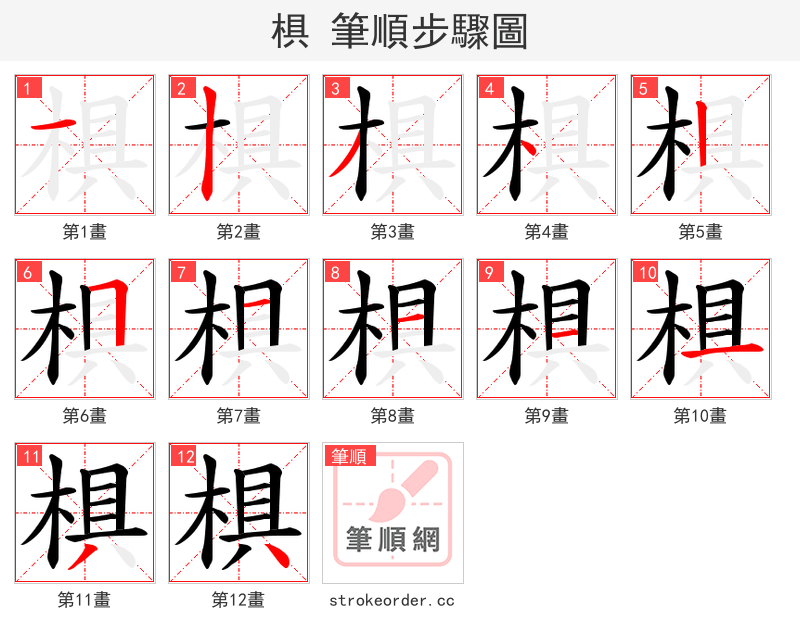 椇 的笔顺分步演示