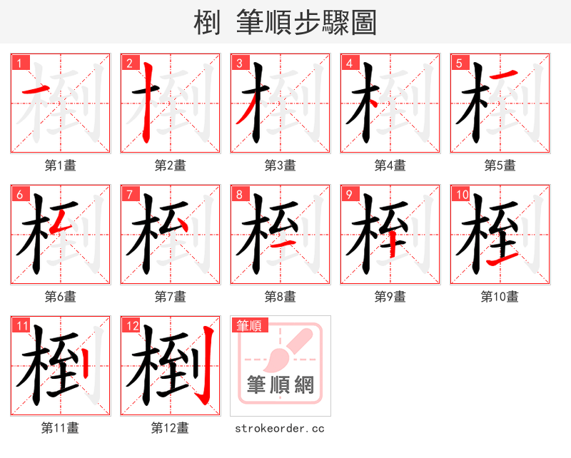 椡 的笔顺分步演示