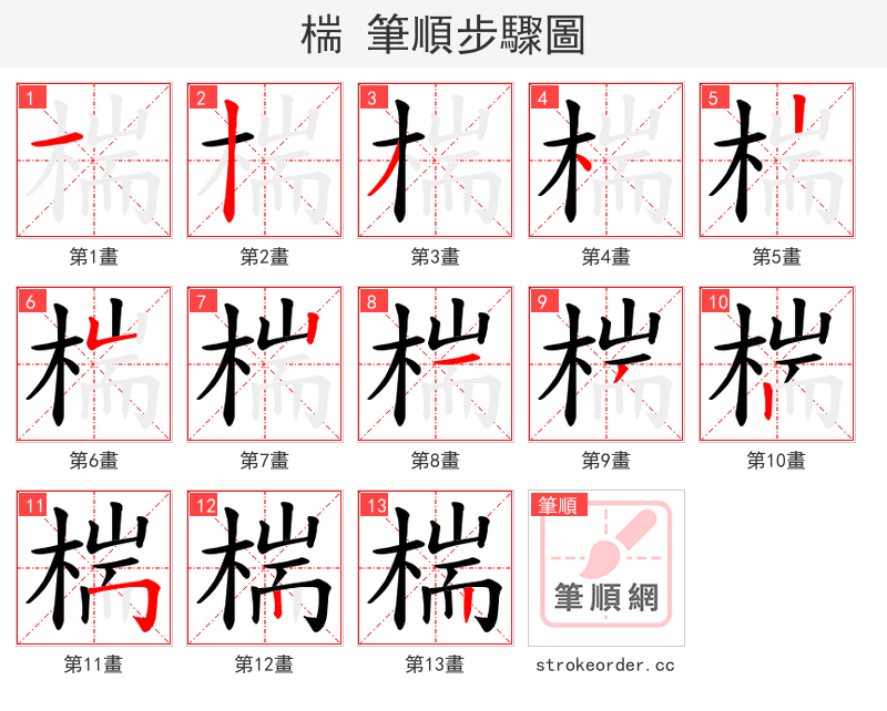椯 的笔顺分步演示