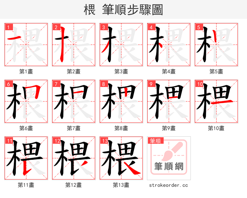 椳 的笔顺分步演示