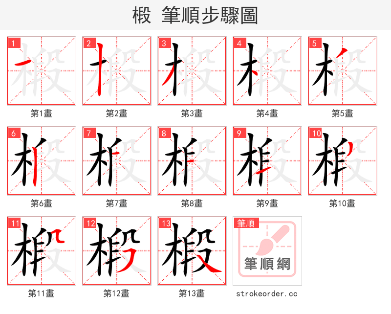 椴 的笔顺分步演示