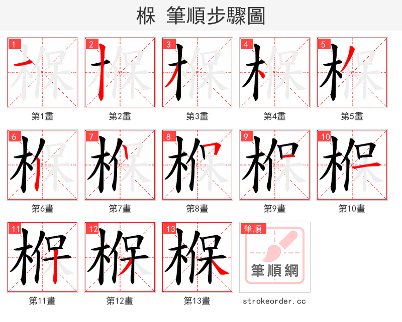 椺 的笔顺分步演示