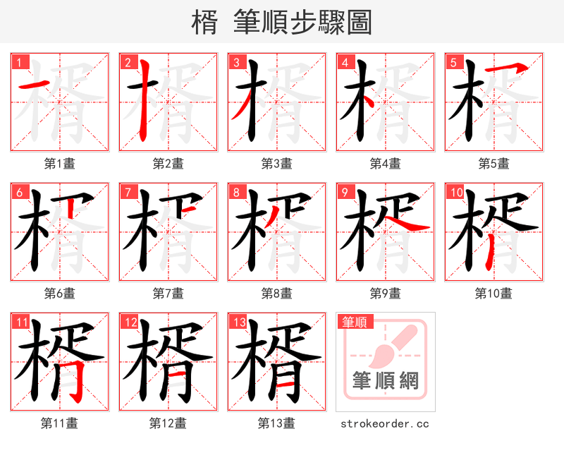 楈 的笔顺分步演示