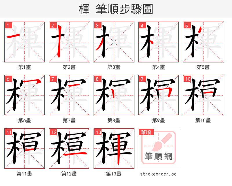 楎 的笔顺分步演示