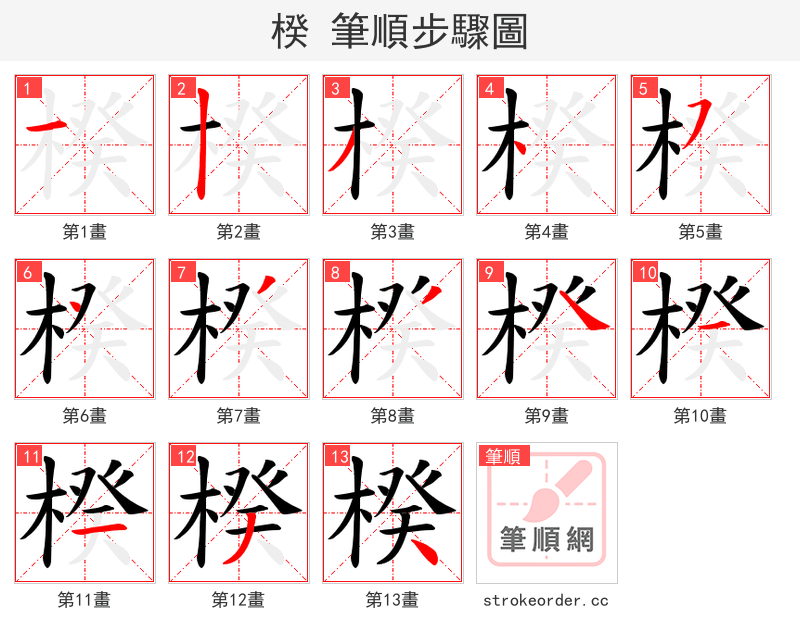 楑 的笔顺分步演示