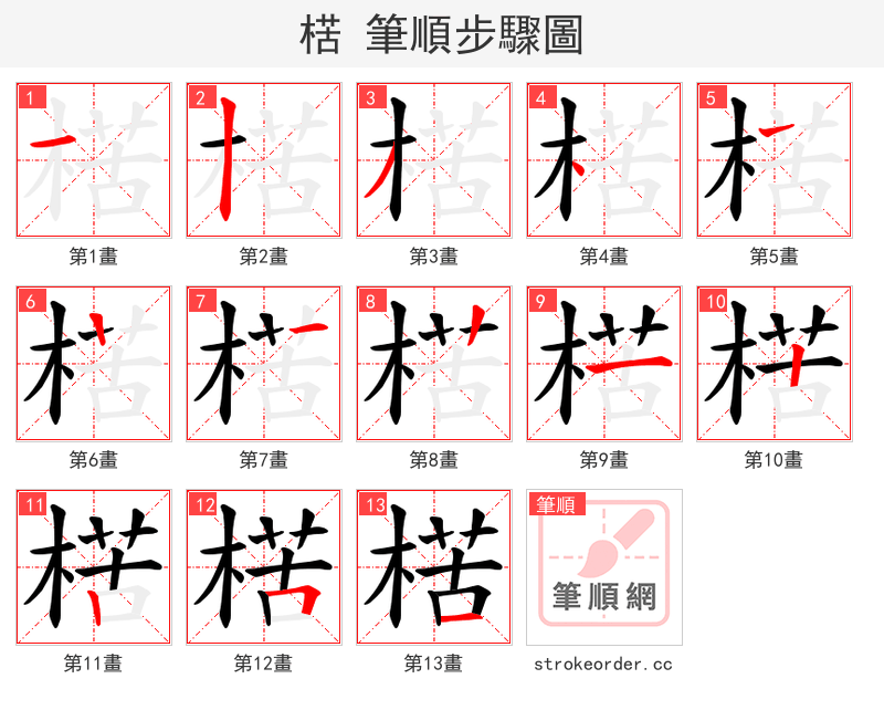 楛 的笔顺分步演示