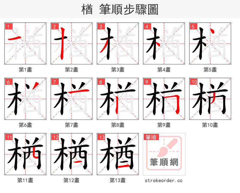 楢 的笔顺分步演示