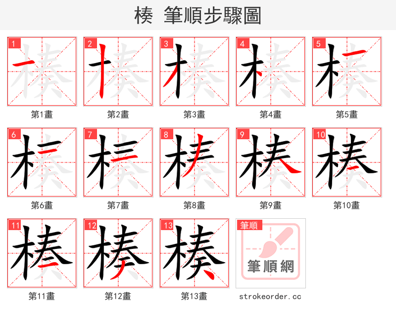 楱 的笔顺分步演示